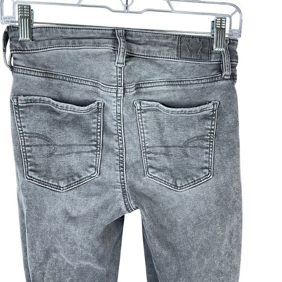 American Eagle Soft Grey Denim Hi-Rise Jegging 2 Stretch Distressed Grunge Goth - Picture 4 of 9